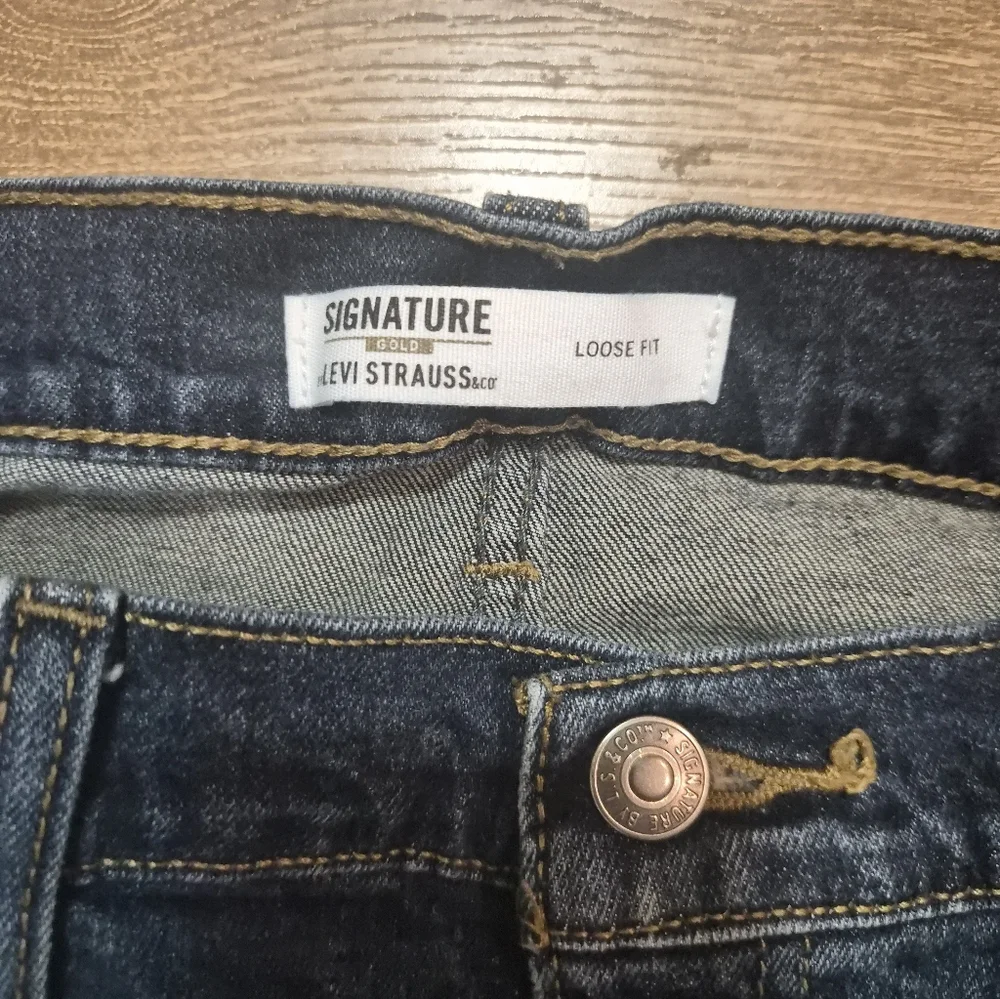 ​Signature Levi Strauss Mens Relaxed Fit Dark Wash Jeans 36x27 Hemmed